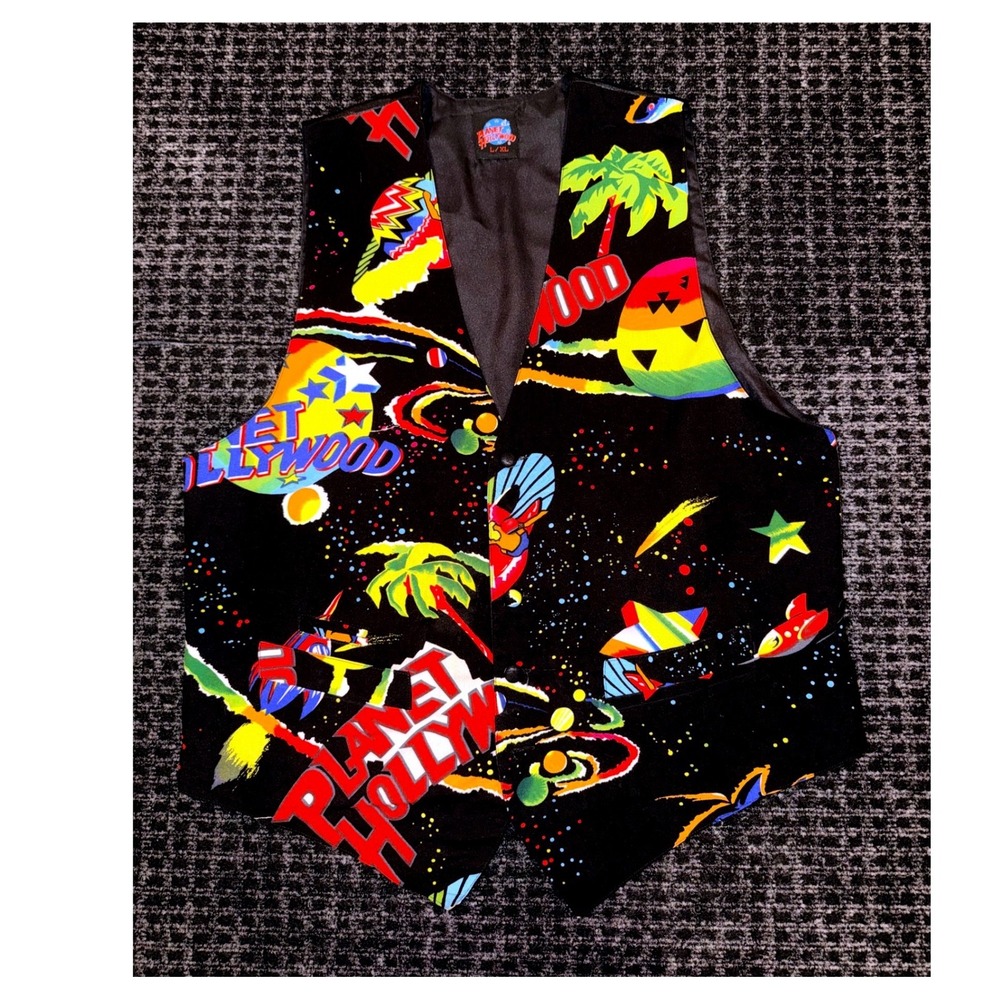 Vintage Planet Hollywood Mens L XL Space Galaxy‎ Palm Tree Graphic Vest